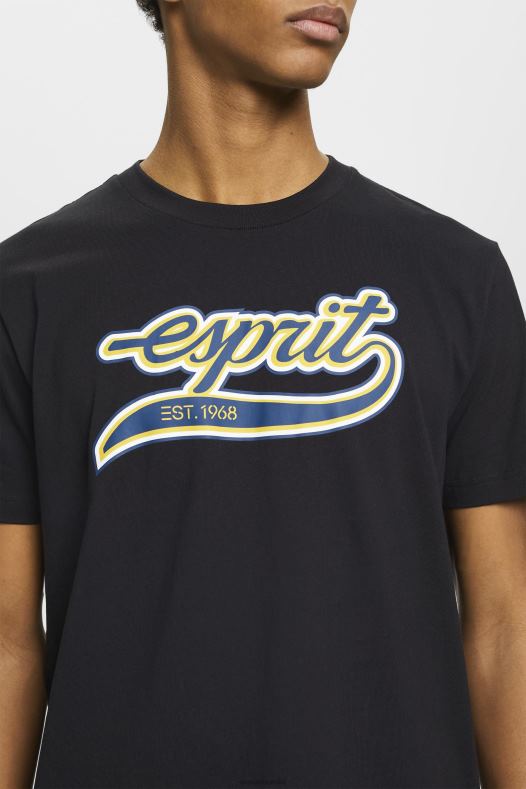 Esprit muškarci pamučna majica s printom retro logotipa crno majice kratkih rukava A48RT628