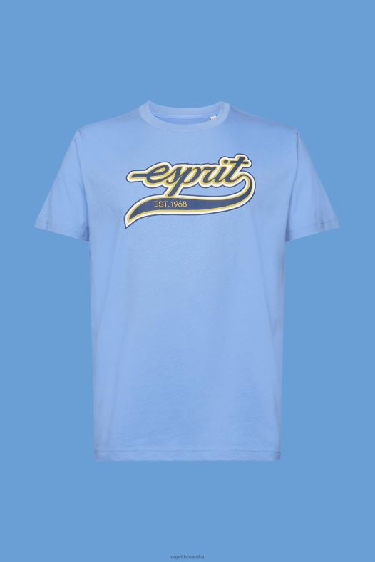 Esprit muškarci pamučna majica s printom retro logotipa svijetloplava boja lavande majice kratkih rukava A48RT632