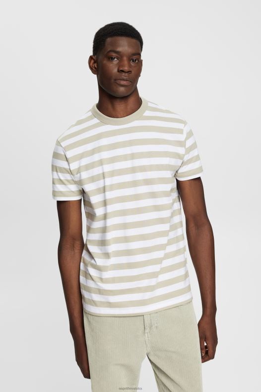 Esprit muškarci prugasta majica s okruglim izrezom prašnjavo zelena majice kratkih rukava A48RT768