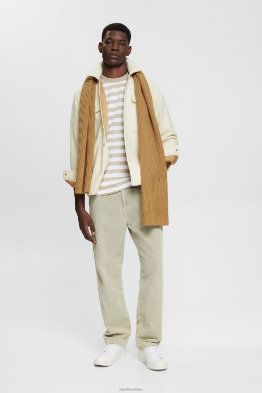 Esprit muškarci prugasta majica s okruglim izrezom prašnjavo zelena majice kratkih rukava A48RT768