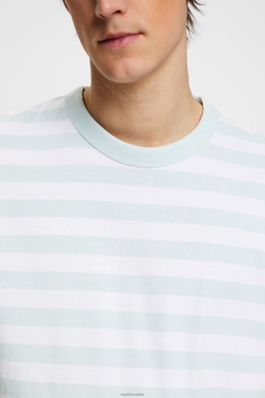 Esprit muškarci prugasta majica s okruglim izrezom svijetlo vodeno zelena majice kratkih rukava A48RT770