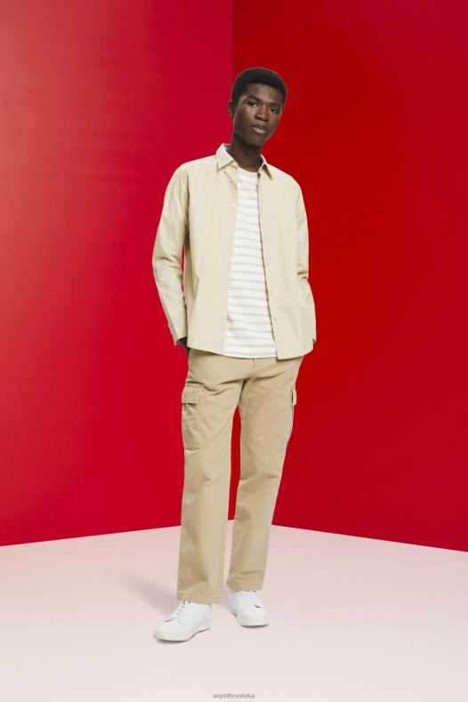 Esprit muškarci prugasta održiva pamučna majica svijetlo taupe majice kratkih rukava A48RT704