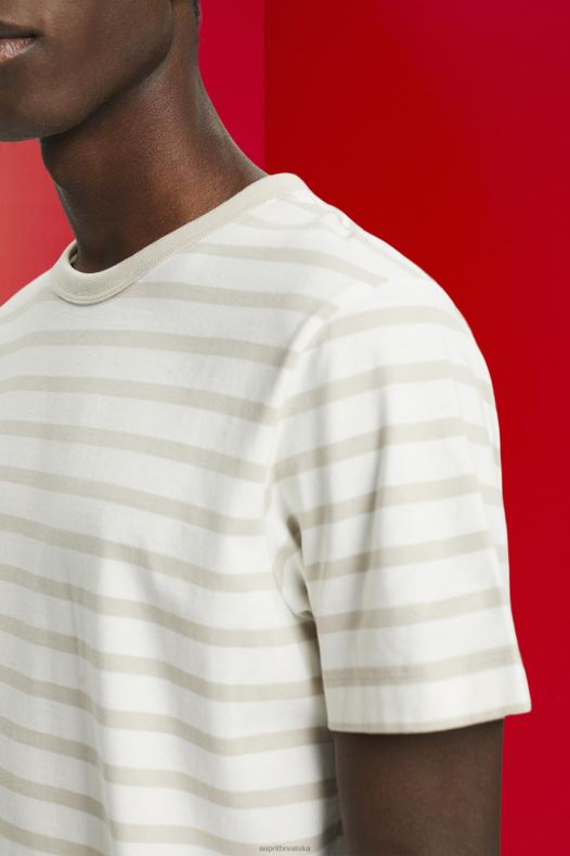 Esprit muškarci prugasta održiva pamučna majica svijetlo taupe majice kratkih rukava A48RT704