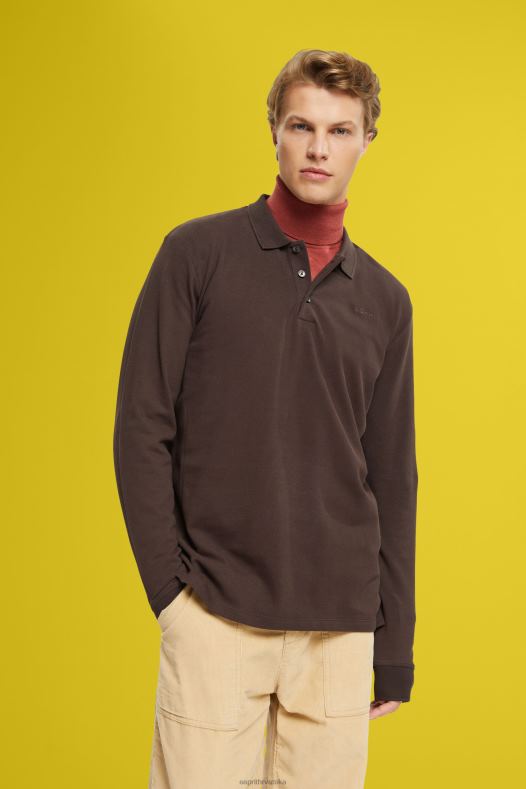 Esprit muškarci pike polo majica dugih rukava tamno smeđa polos A48RT836
