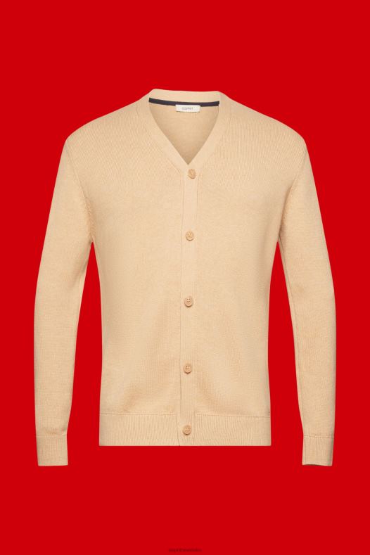 Esprit muškarci održivi pamučni kardigan s v-izrezom bež veste A48RT775