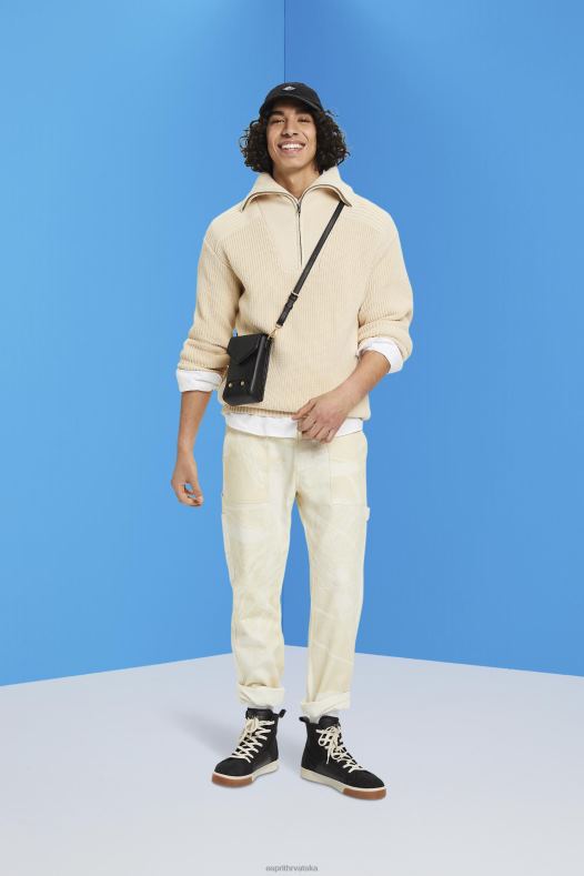 Esprit muškarci pleteni džemper s poluzatvaračem svijetlo taupe veste A48RT761