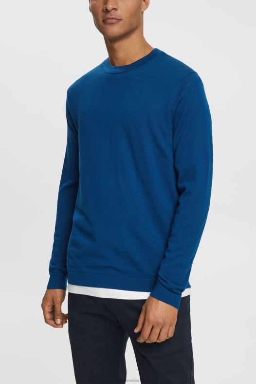 Esprit muškarci pleteni vuneni džemper petrolej plava veste A48RT905