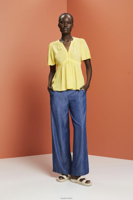 Esprit žene bluza kratkih rukava s remenom za vezanje svijetlo žuto bluze A48RT222