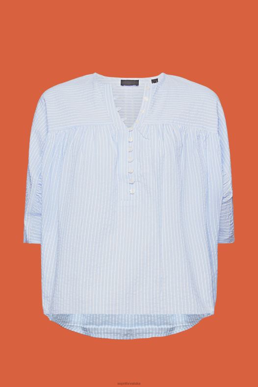 Esprit žene teksturirana bluza kratkih rukava svijetlo plava bluze A48RT118