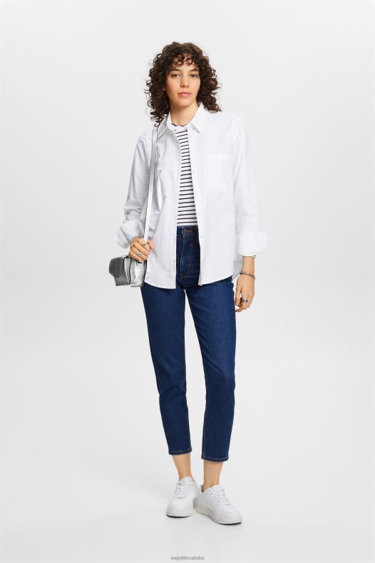 Esprit žene gornji dio dugih rukava s izrezbarenim vratom bijela dugi rukav A48RT34