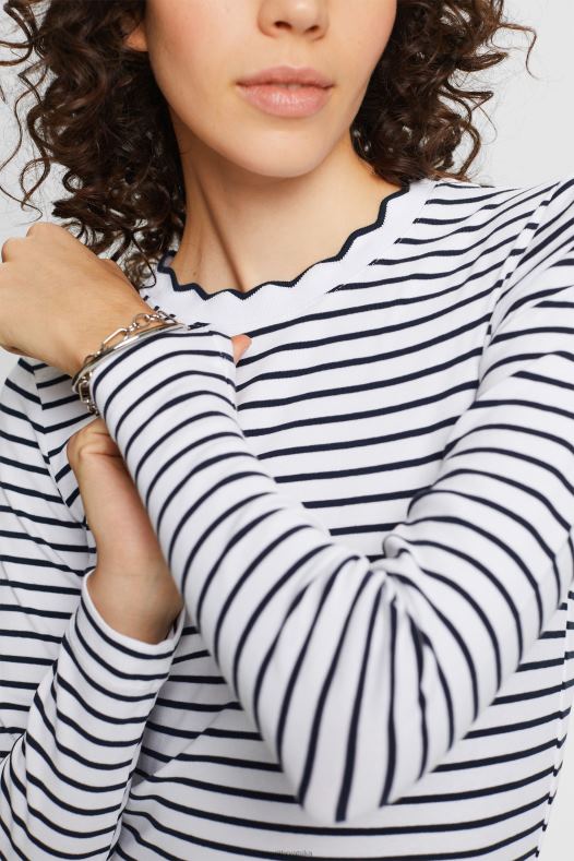 Esprit žene gornji dio dugih rukava s izrezbarenim vratom bijela dugi rukav A48RT34