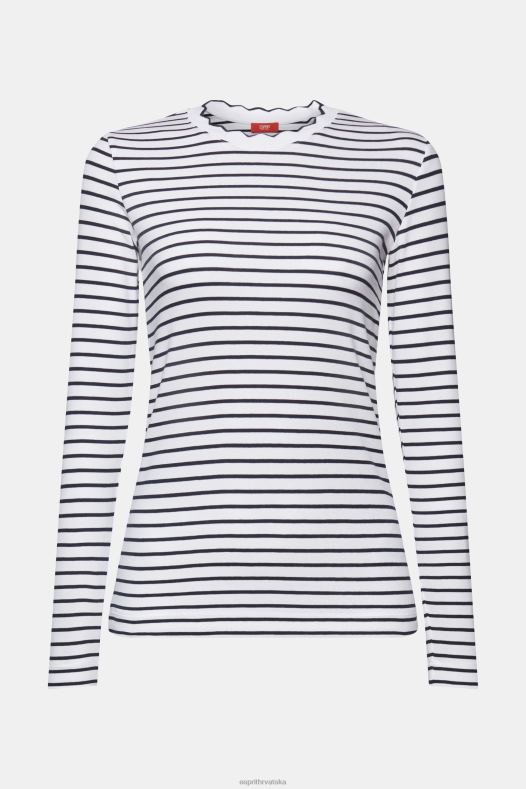 Esprit žene gornji dio dugih rukava s izrezbarenim vratom bijela dugi rukav A48RT34