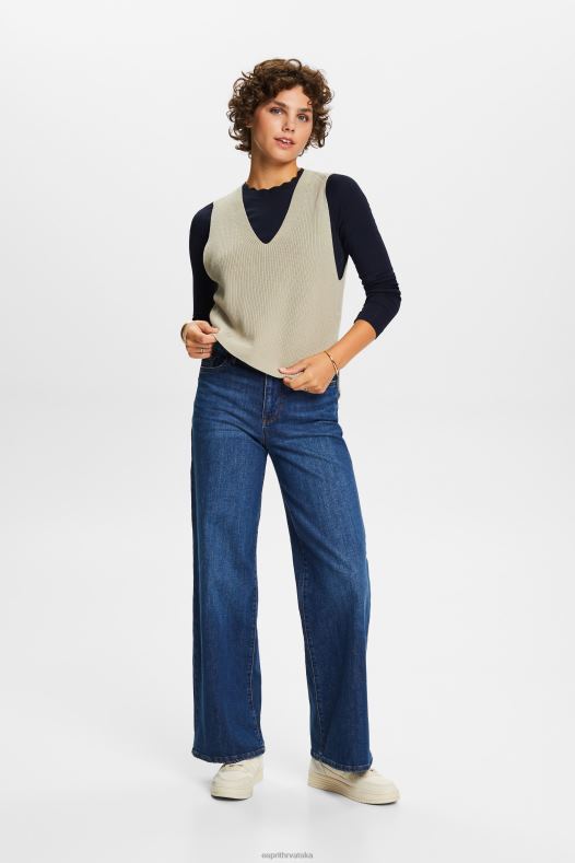 Esprit žene gornji dio dugih rukava s izrezbarenim vratom mornarica dugi rukav A48RT33