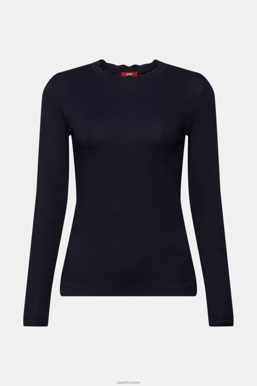 Esprit žene gornji dio dugih rukava s izrezbarenim vratom mornarica dugi rukav A48RT33