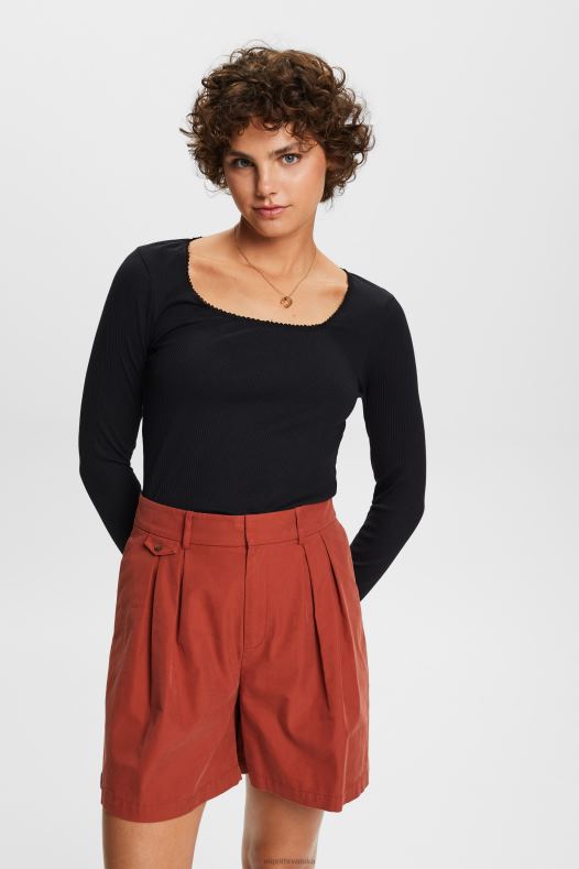 Esprit žene rebrasti gornji dio dugih rukava crno dugi rukav A48RT88