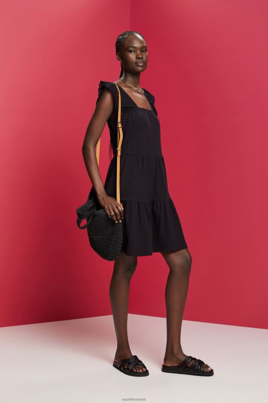 Esprit žene haljina od žerseja s izvezenim čipkastim rukavima crno haljine A48RT59