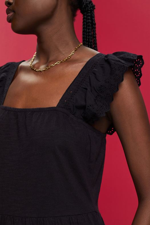 Esprit žene haljina od žerseja s izvezenim čipkastim rukavima crno haljine A48RT59