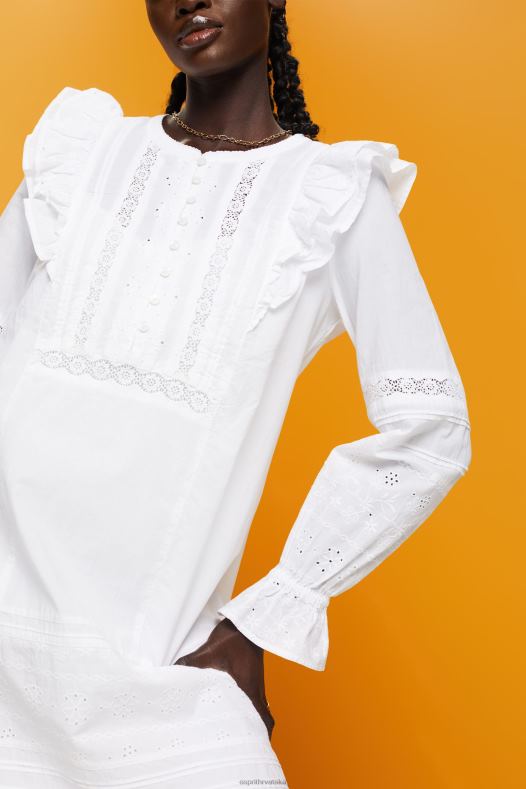 Esprit žene haljina od pamučne čipke do koljena bijela haljine A48RT111