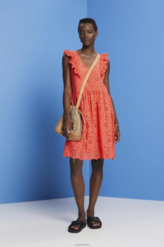 Esprit žene haljina od pamučne čipke koraljno narančasta haljine A48RT192