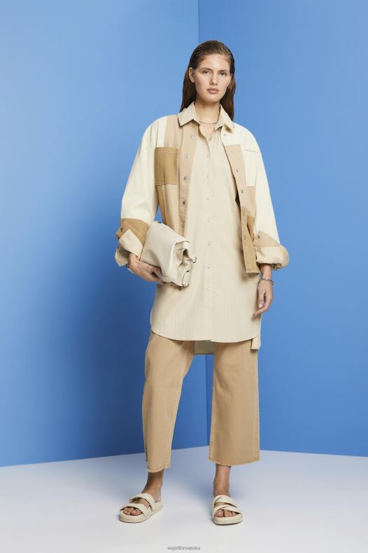 Esprit žene košulja na pruge, 100% pamuk bež haljine A48RT278