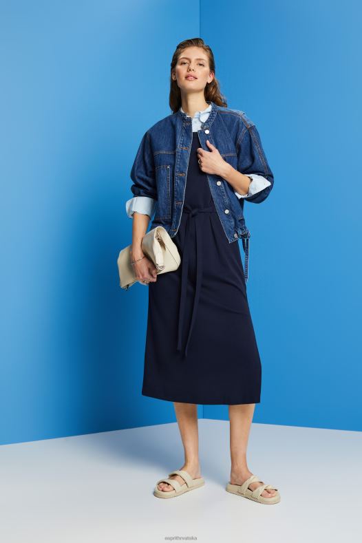 Esprit žene midi haljina od žerseja s remenom na vezanje mornarica haljine A48RT63