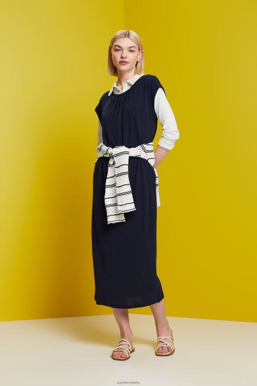 Esprit žene midi haljina od krepa s uzicom mornarica haljine A48RT51