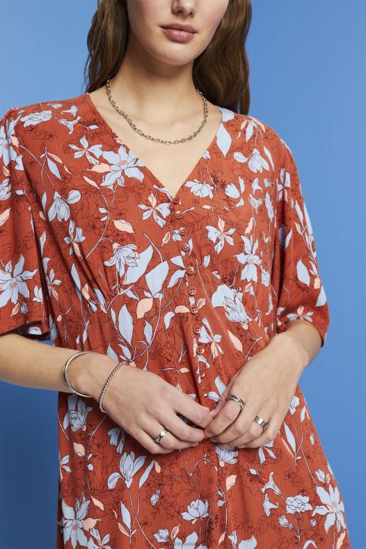 Esprit žene midi haljina s cijelim uzorkom koraljno narančasta haljine A48RT188