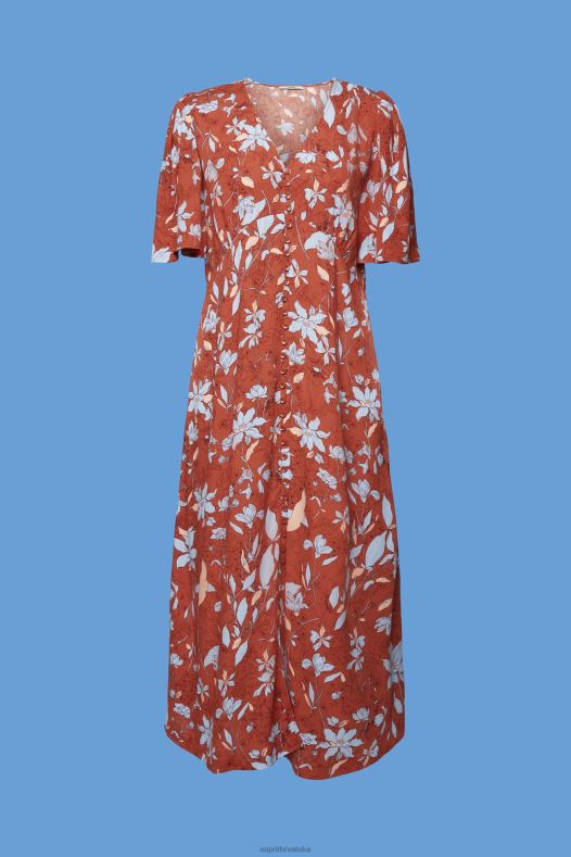 Esprit žene midi haljina s cijelim uzorkom koraljno narančasta haljine A48RT188