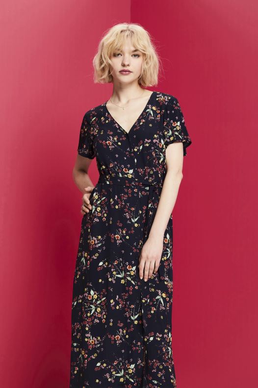 Esprit žene midi haljina s printom i remenom za vezanje tamno plava haljine A48RT189