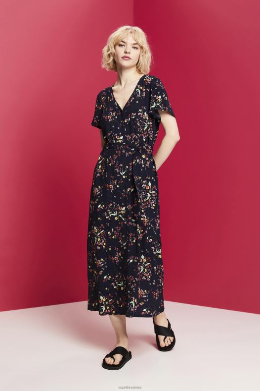 Esprit žene midi haljina s printom i remenom za vezanje tamno plava haljine A48RT189