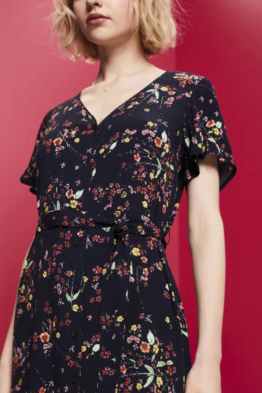 Esprit žene midi haljina s printom i remenom za vezanje tamno plava haljine A48RT189