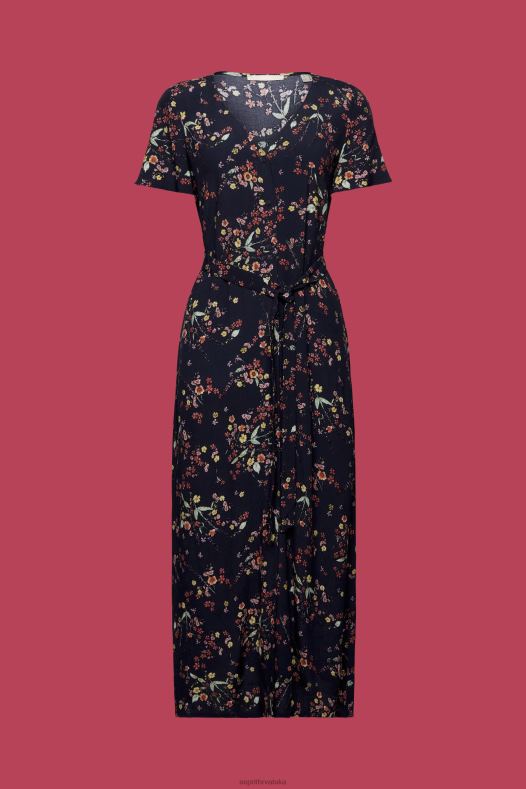 Esprit žene midi haljina s printom i remenom za vezanje tamno plava haljine A48RT189