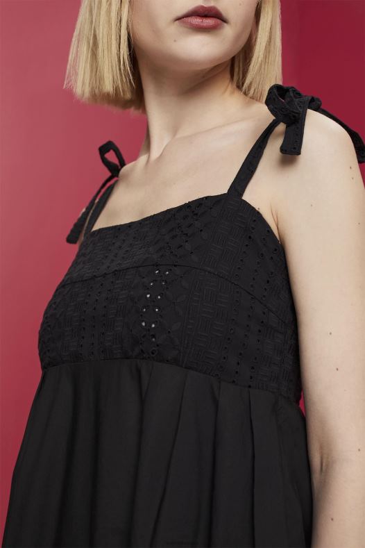 Esprit žene midi haljina s vezom, lenzing ecovero crno haljine A48RT204