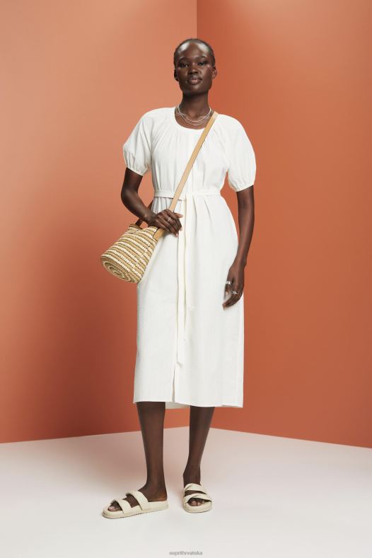 Esprit žene midi košulja haljina s remenom na vezanje, mješavina pamuka bijela haljine A48RT235