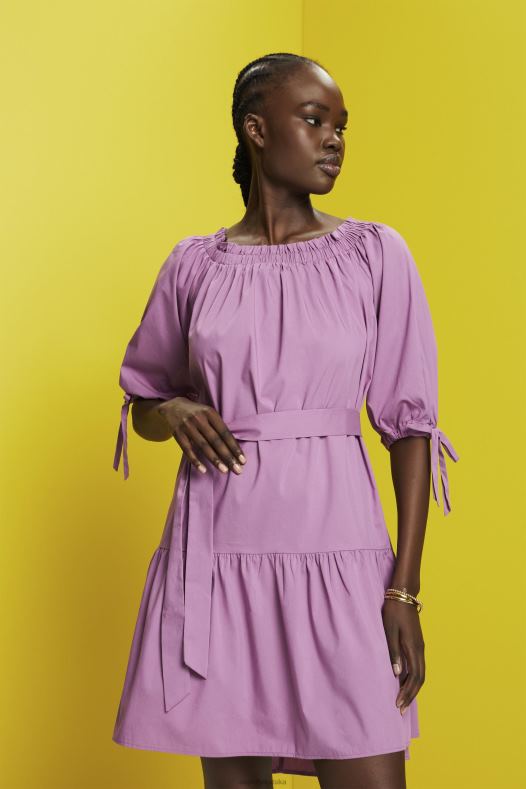 Esprit žene mini haljina s otvorenim ramenima od popelina ljubičica haljine A48RT180