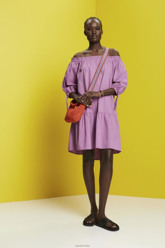 Esprit žene mini haljina s otvorenim ramenima od popelina ljubičica haljine A48RT180