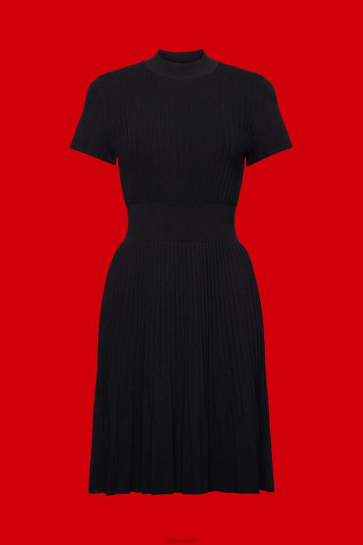 Esprit žene mockneck plisirana midi haljina s kratkim rukavima crno haljine A48RT120