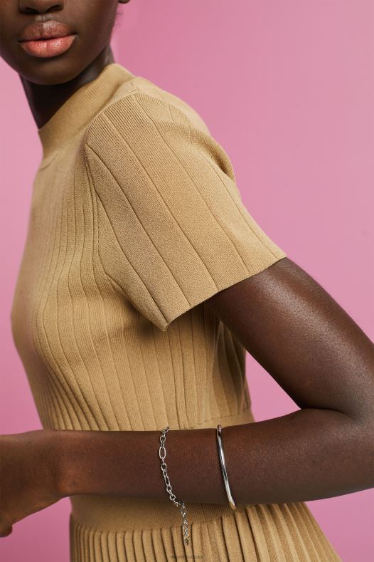 Esprit žene mockneck plisirana midi haljina s kratkim rukavima kaki bež haljine A48RT119