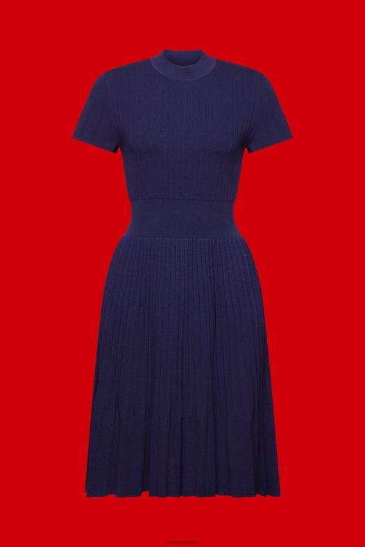 Esprit žene mockneck plisirana midi haljina s kratkim rukavima tamno plava haljine A48RT122