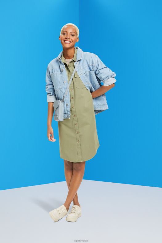 Esprit žene pamučna košulja haljina svijetli kaki haljine A48RT45