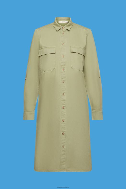 Esprit žene pamučna košulja haljina svijetli kaki haljine A48RT45