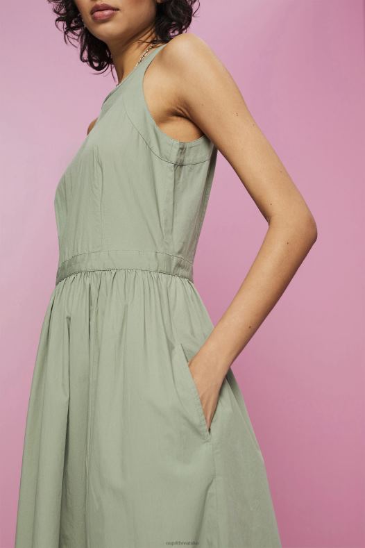 Esprit žene pamučna midi haljina blijedo kaki haljine A48RT184