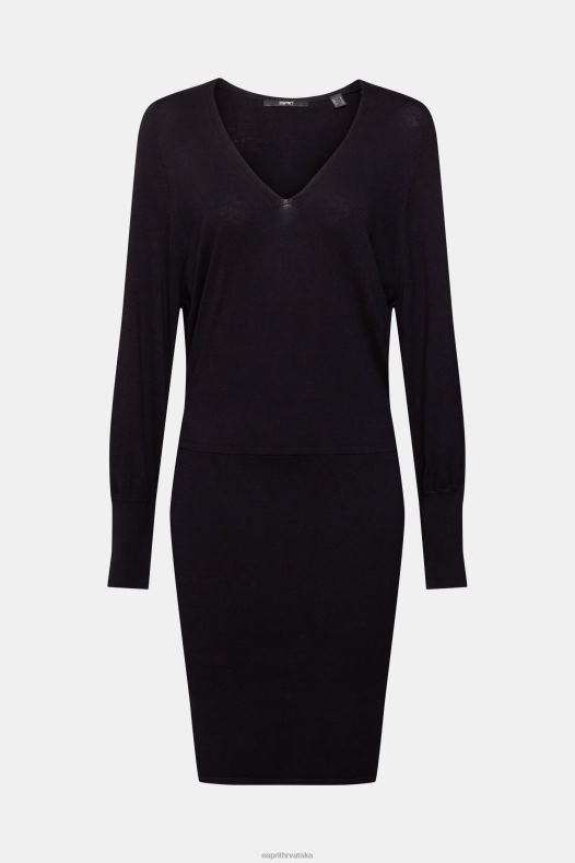 Esprit žene pletena haljina s prorezima na rukavima, lenzing ecovero crno haljine A48RT442