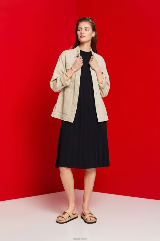 Esprit žene plisirana maksi haljina bez rukava s okruglim ovratnikom crno haljine A48RT124