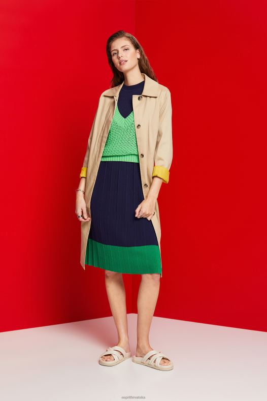 Esprit žene plisirana maksi haljina bez rukava s okruglim ovratnikom tamno plava haljine A48RT123