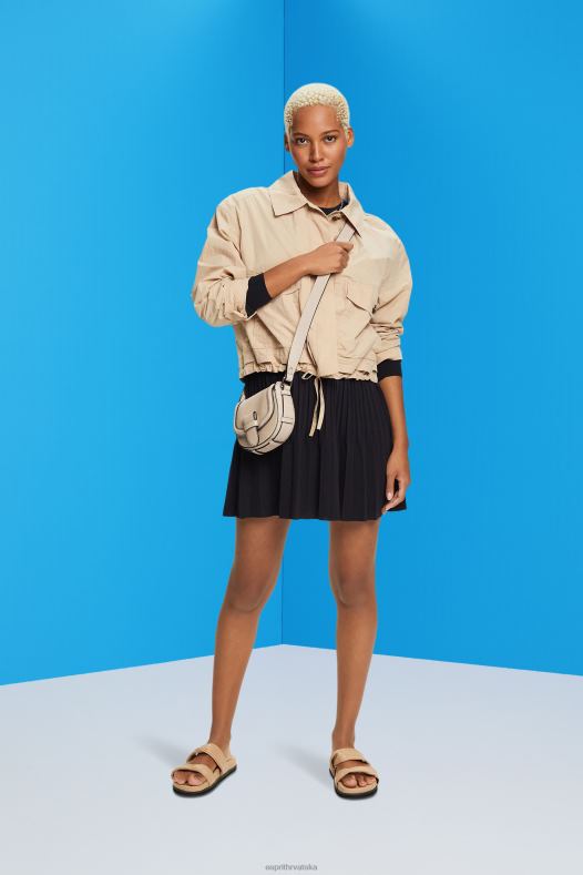 Esprit žene plisirana mini haljina s dugim rukavima i okovratnikom crno haljine A48RT127