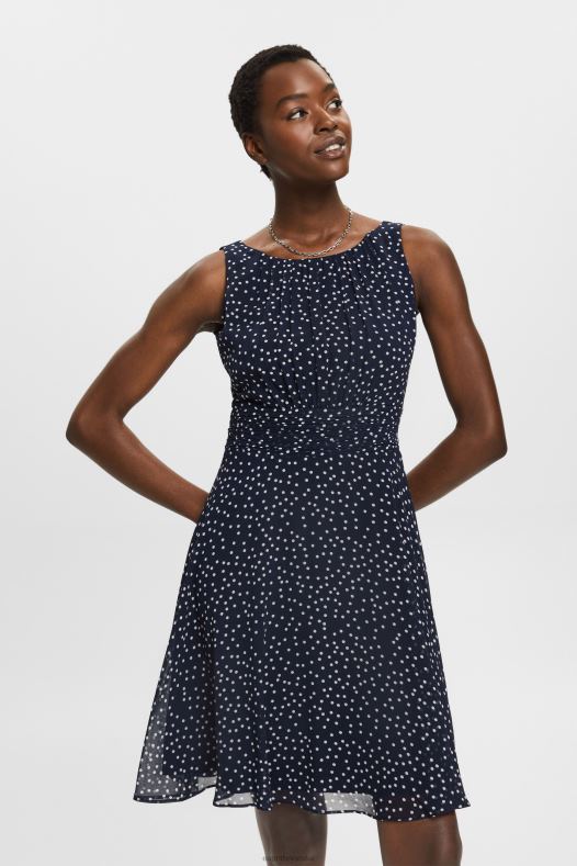 Esprit žene reciklirano: haljina od šifona sa skupljenim strukom mornarica haljine A48RT67