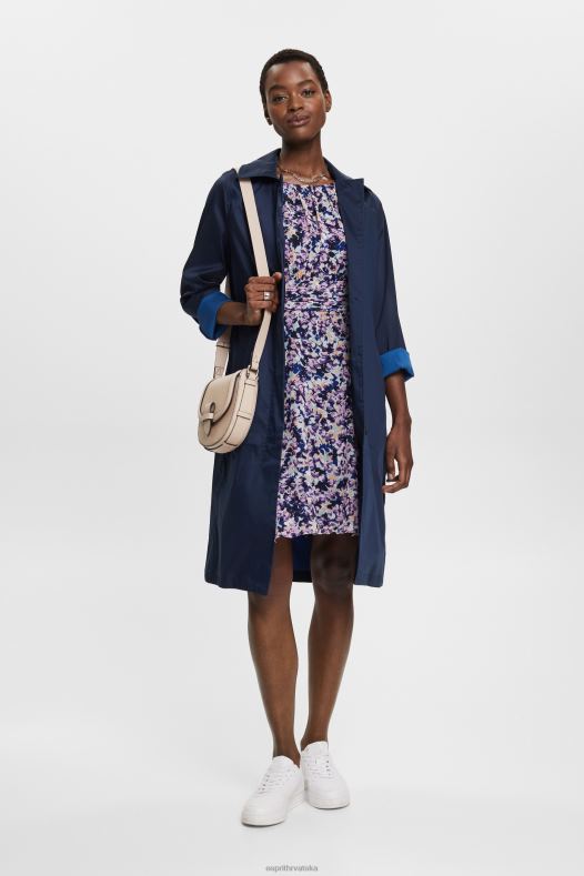 Esprit žene reciklirano: haljina od šifona sa skupljenim strukom mornarsko cvjetni haljine A48RT68