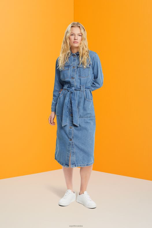 Esprit žene traper haljina s remenom za vezanje plavo svjetlo pranje haljine A48RT394
