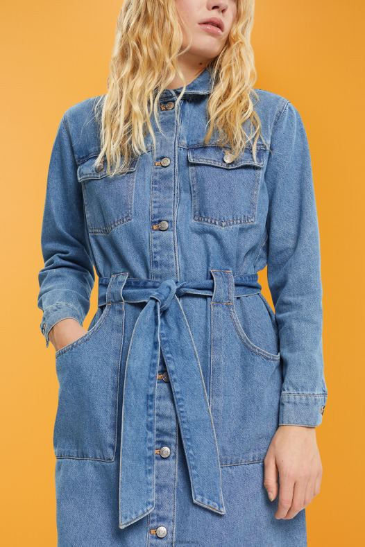 Esprit žene traper haljina s remenom za vezanje plavo svjetlo pranje haljine A48RT394